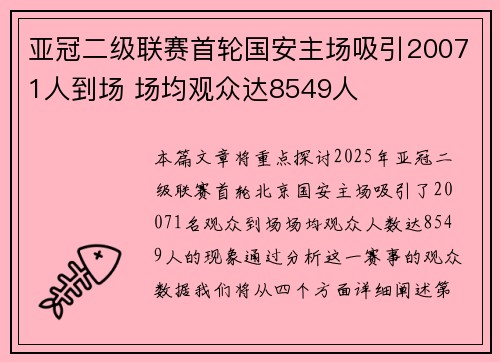 亚冠二级联赛首轮国安主场吸引20071人到场 场均观众达8549人